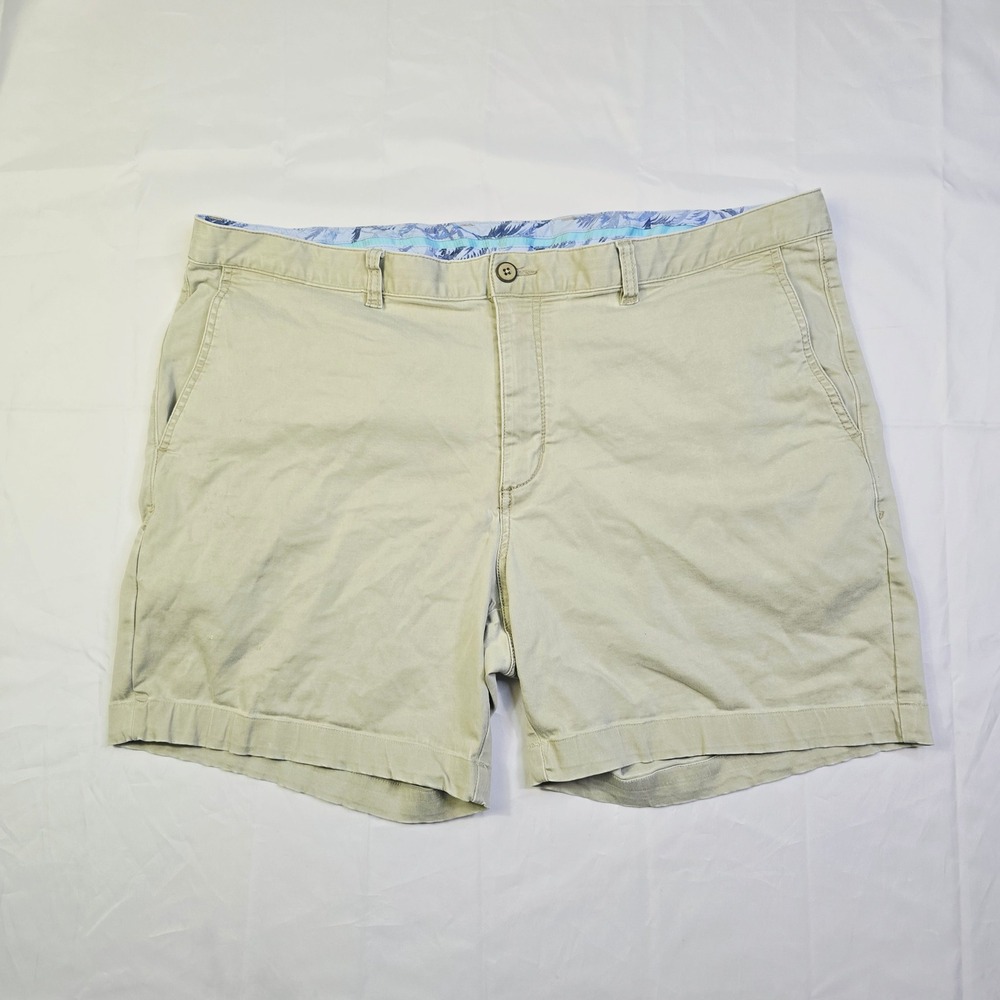 Tommy Bahama Men's Boracay Chino Shorts 42 Khaki Tan Flat Front Marlin Logo Z16